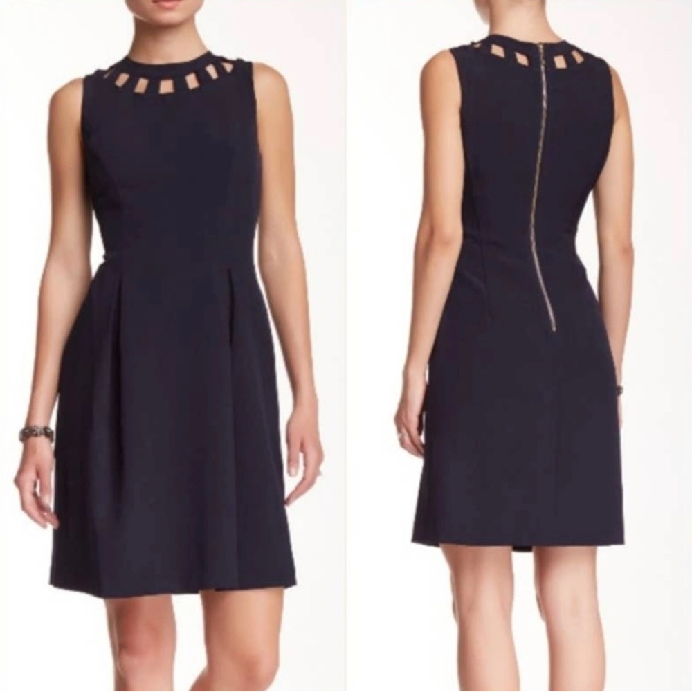 Eliza J Black Sleeveless‎ Sheath Fit And Flare Pleated Cutout Mini Dress Size 6